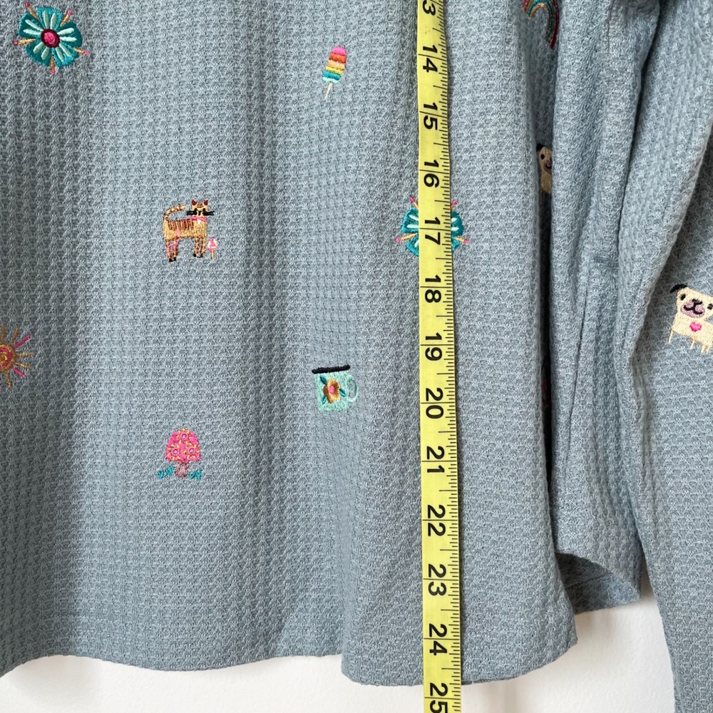 NEW Natural Life Parker Embroidered Thermal Tee Fave Things Womens XL Blue - Picture 7 of 11